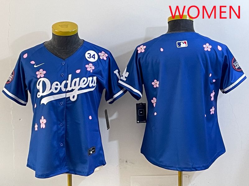 Women Los Angeles Dodgers Blank Blue Sakura Edition 2025 Nike MLB Jersey style 4